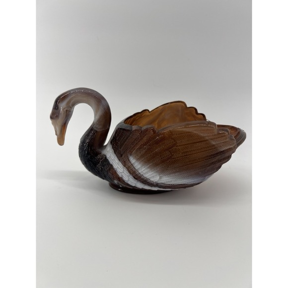 VTG Imperial Glass Carmel Slag Swirl Swan Trinket‎ Dish Holiday Thanksgiving MCM